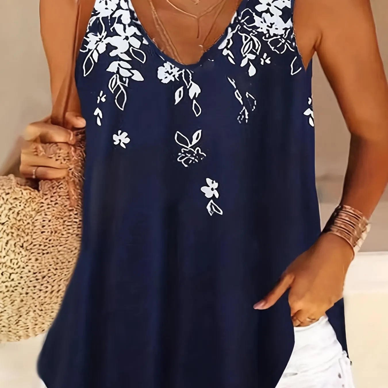 Summer Chic Womens Floral VNeck Tank