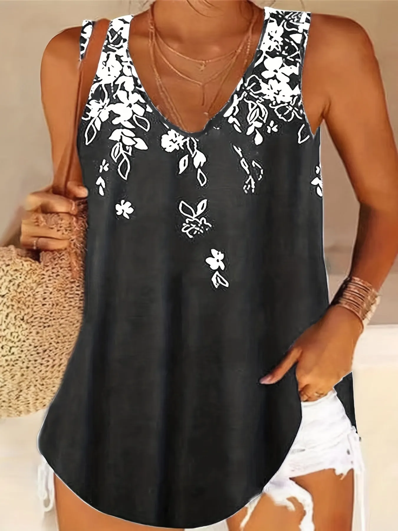 Summer Chic Womens Floral VNeck Tank