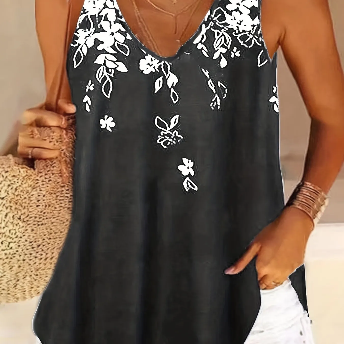 Summer Chic Womens Floral VNeck Tank