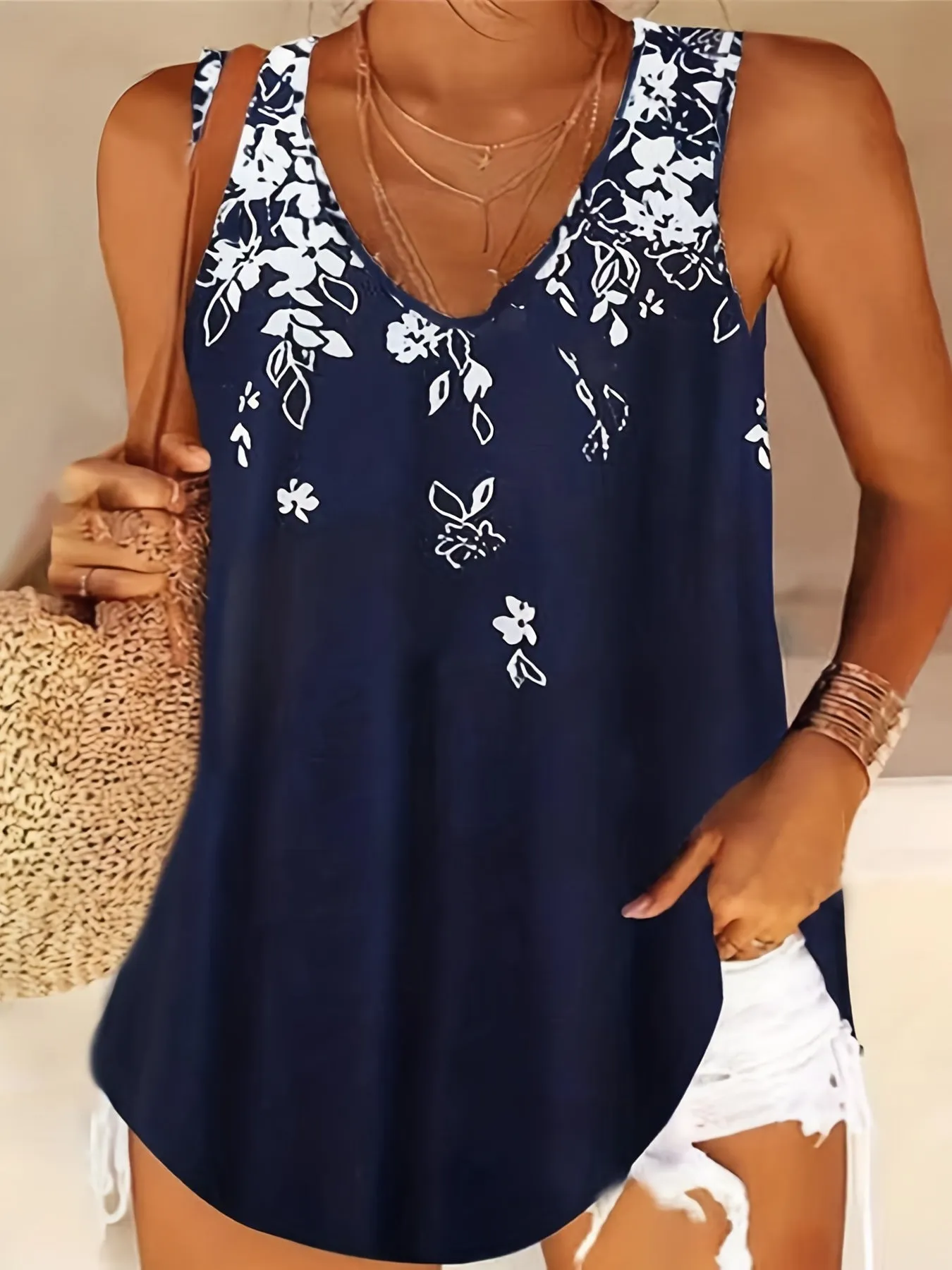 Summer Chic Womens Floral VNeck Tank