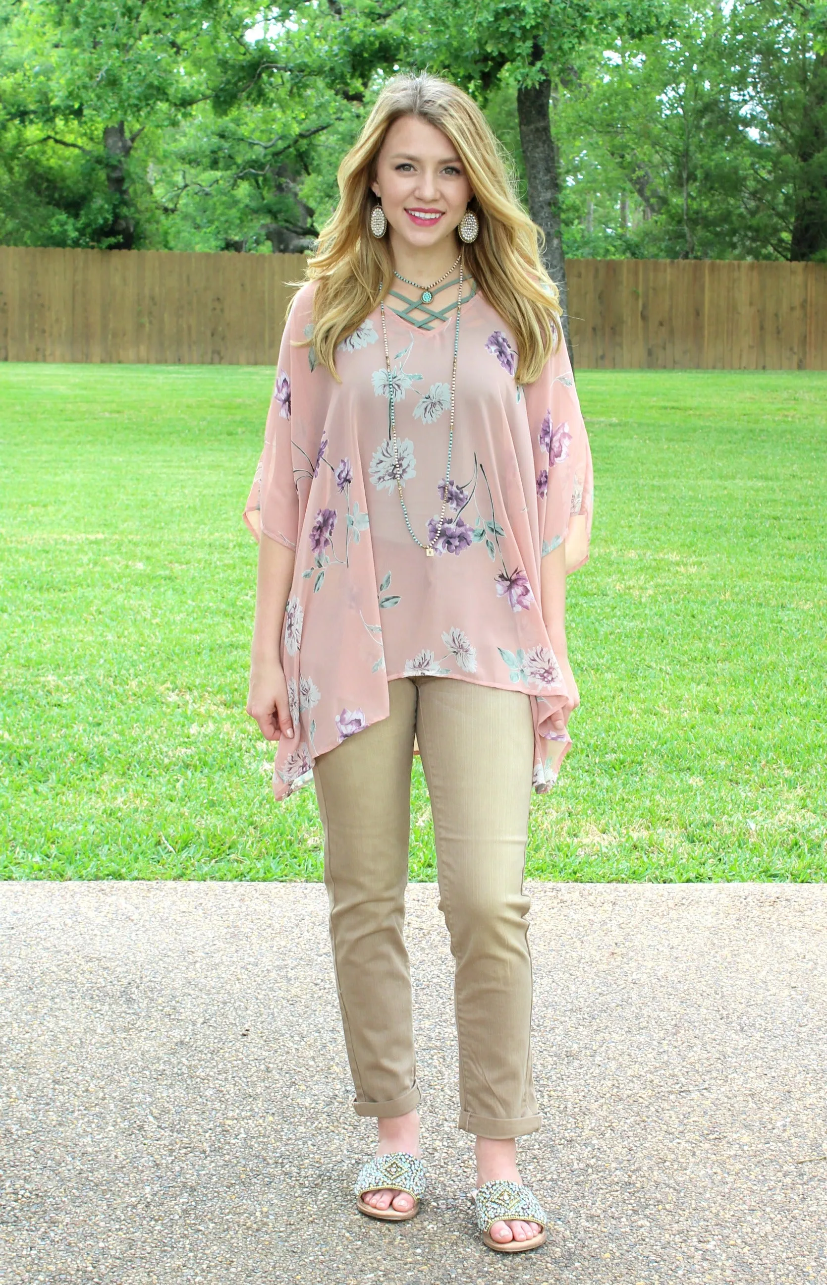 Sure Thing Sheer Floral Print Oversized Poncho Top in Dusty Pink