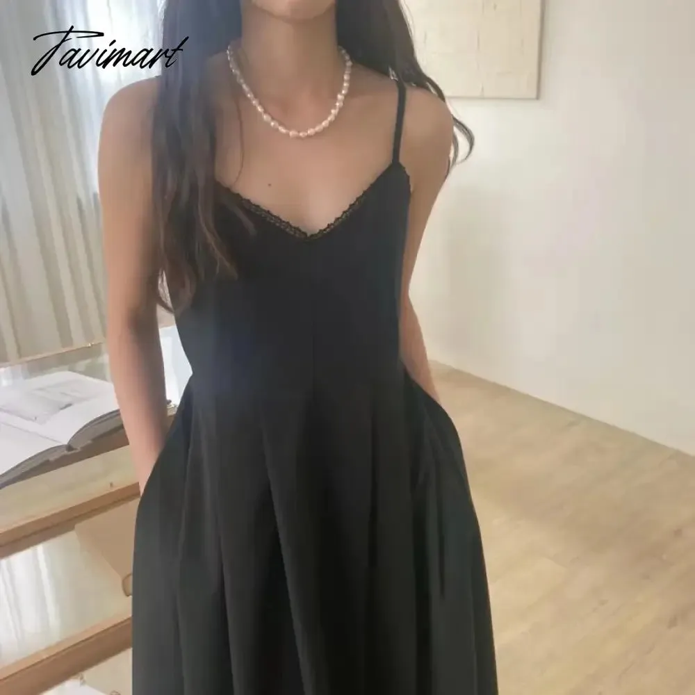 TAVIMART -  Black V-neck Halter Maxi Dress Women Summer Sexy A-line Sleeveless Backless Beach Dress 2 Colors