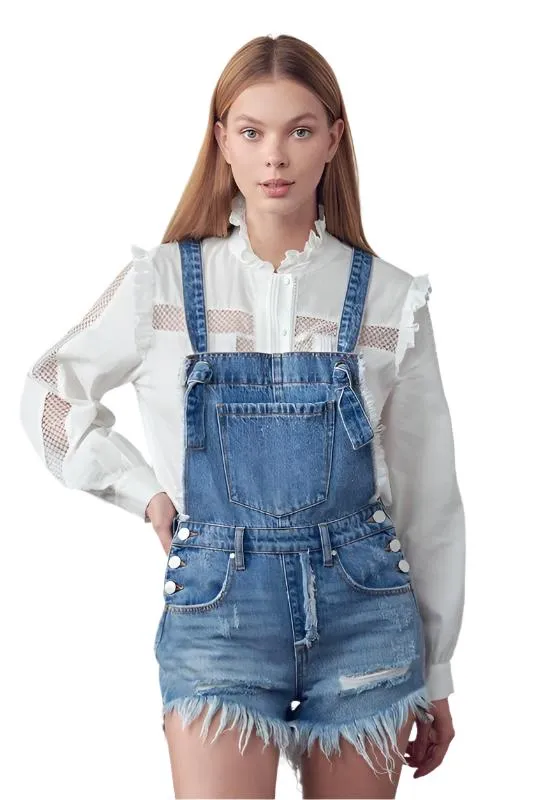 TEEK - Medium Wash Frayed Overall Romper