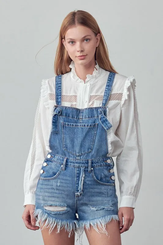 TEEK - Medium Wash Frayed Overall Romper