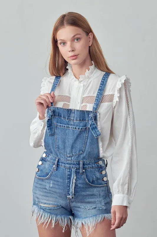 TEEK - Medium Wash Frayed Overall Romper