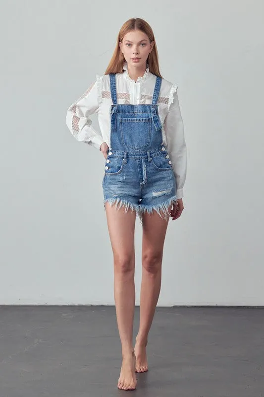 TEEK - Medium Wash Frayed Overall Romper