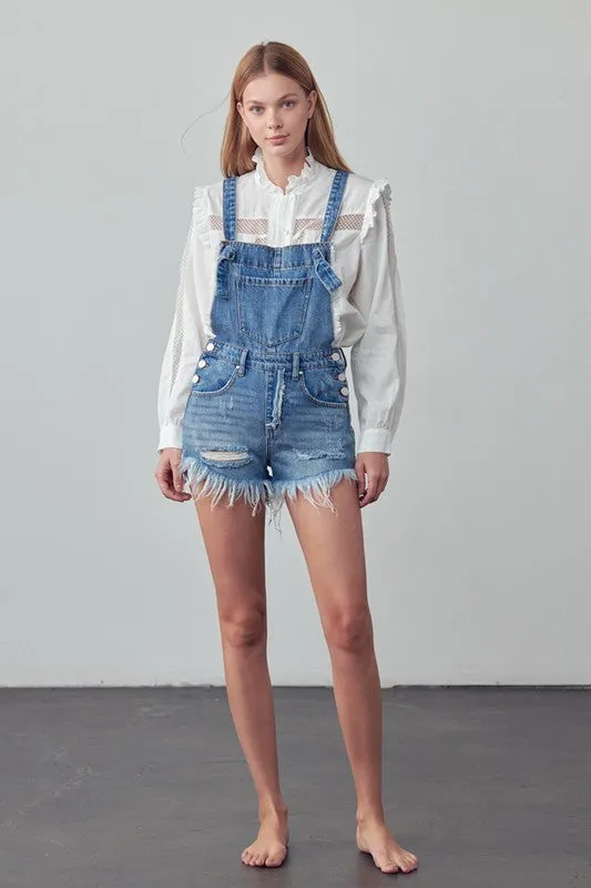 TEEK - Medium Wash Frayed Overall Romper