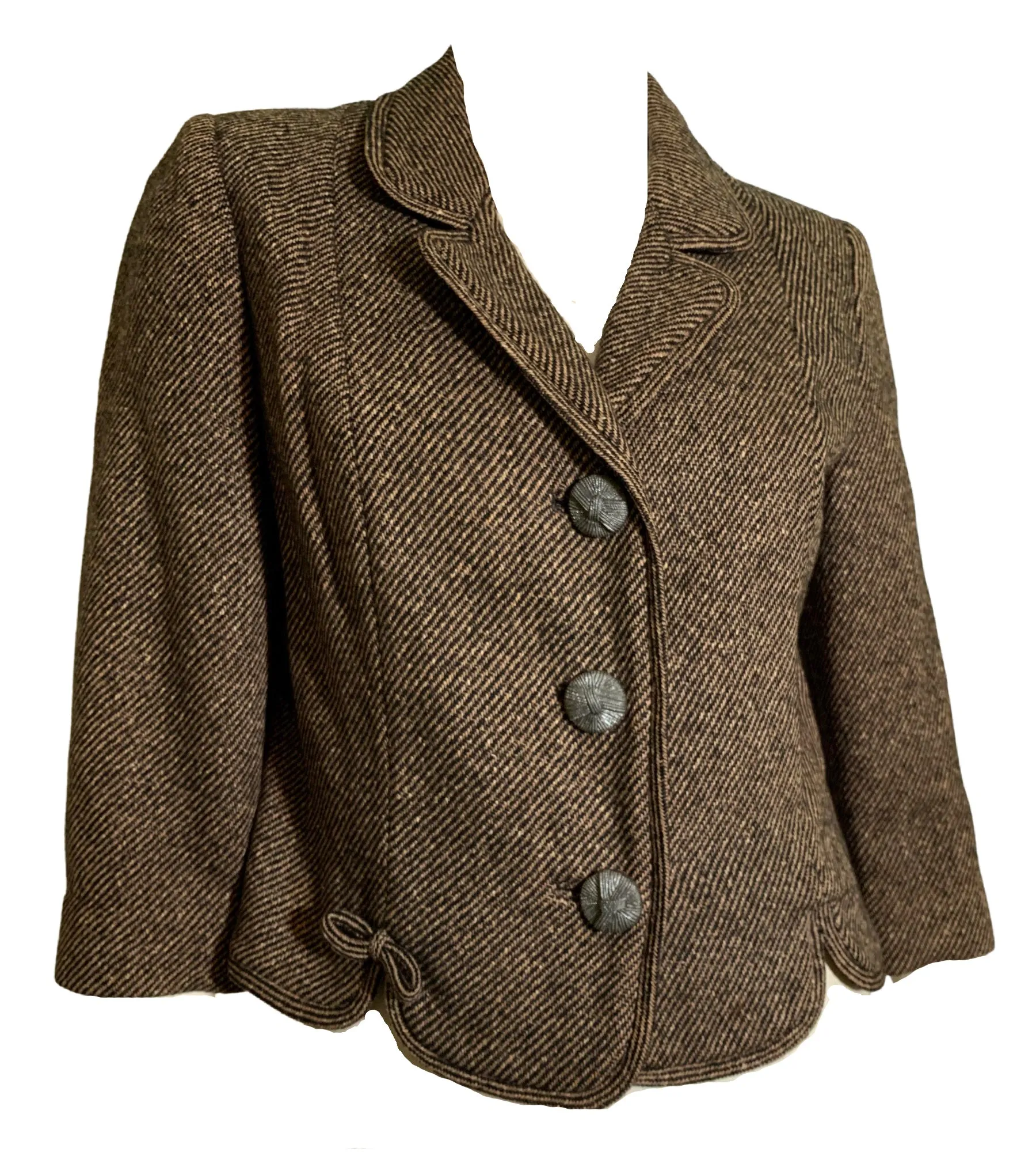 Textured Bark Brown Wool Cropped Jacket circa 1960s