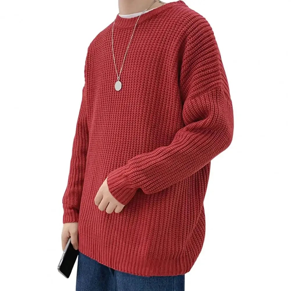 Toleet Y2K Street Style Men Sweater Round Neck Long Sleeves Anti-shrink Stretchy Knit Sweater Loose Pullover Elastic Autumn Sweater Men Clothes