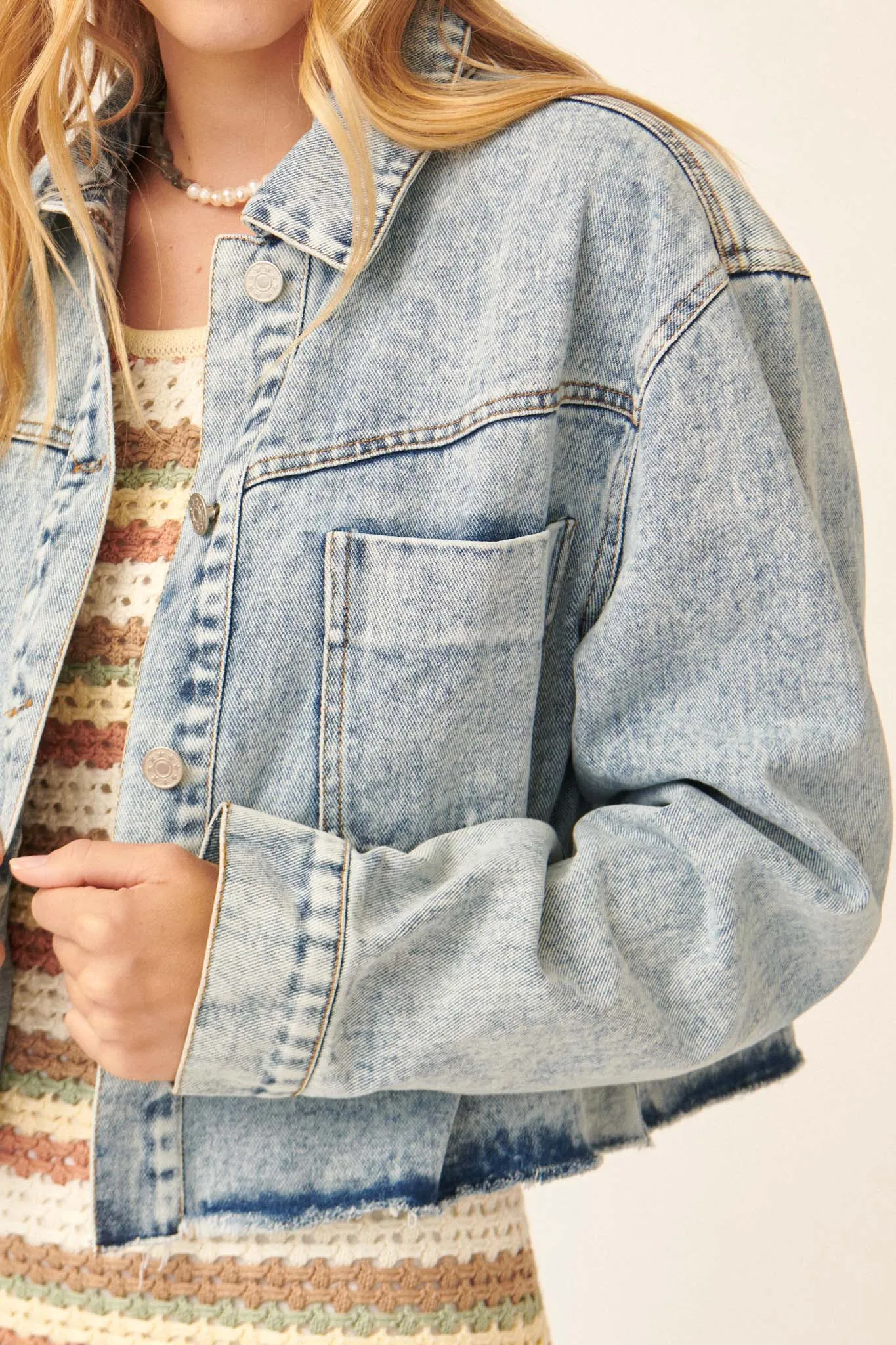 Too Much Fun Acid-Wash Cutoff Denim Jacket