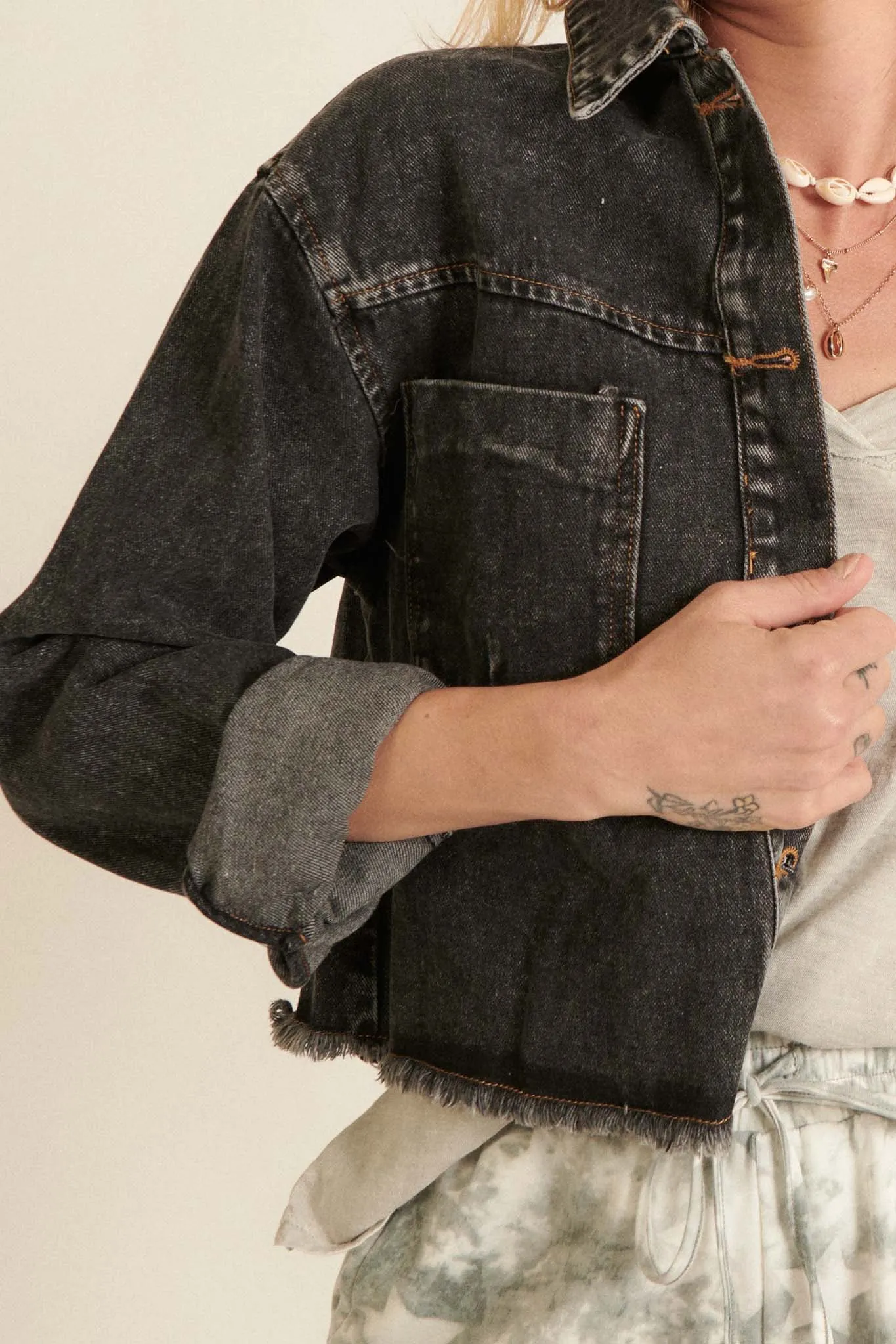 Too Much Fun Acid-Wash Cutoff Denim Jacket