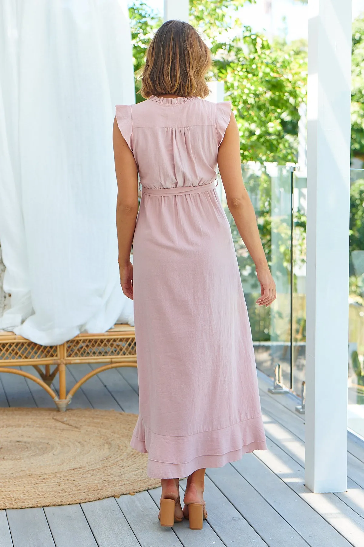 Trissa Pink Faux Linen Maxi Dress