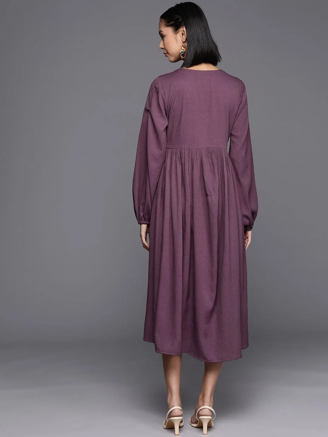 Varanga Mauve Crepe A Line Midi Dress