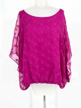 VINCE CAMUTO Women's Purple Poncho Sheer Eyelet Size XL Short Sleeve Top