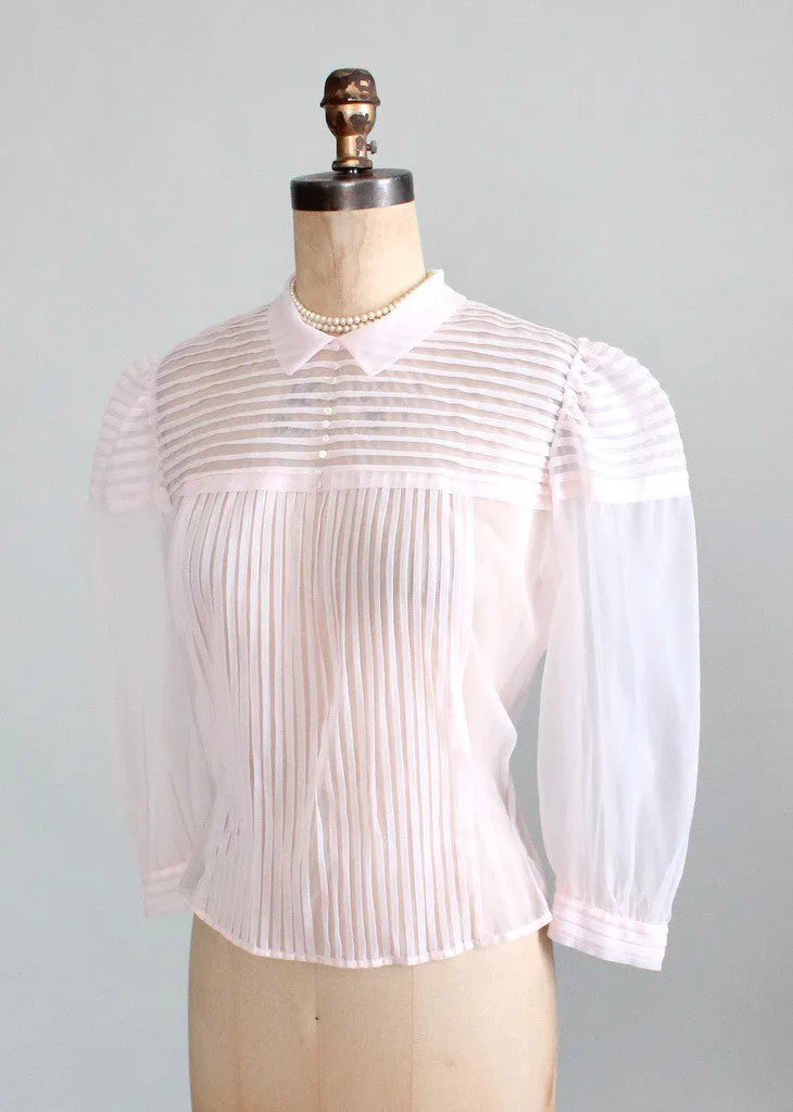 Vintage 1950s Sheer Pink Nylon Sweetheart Blouse