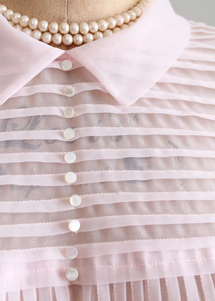 Vintage 1950s Sheer Pink Nylon Sweetheart Blouse