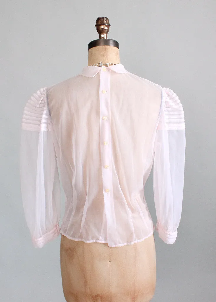 Vintage 1950s Sheer Pink Nylon Sweetheart Blouse