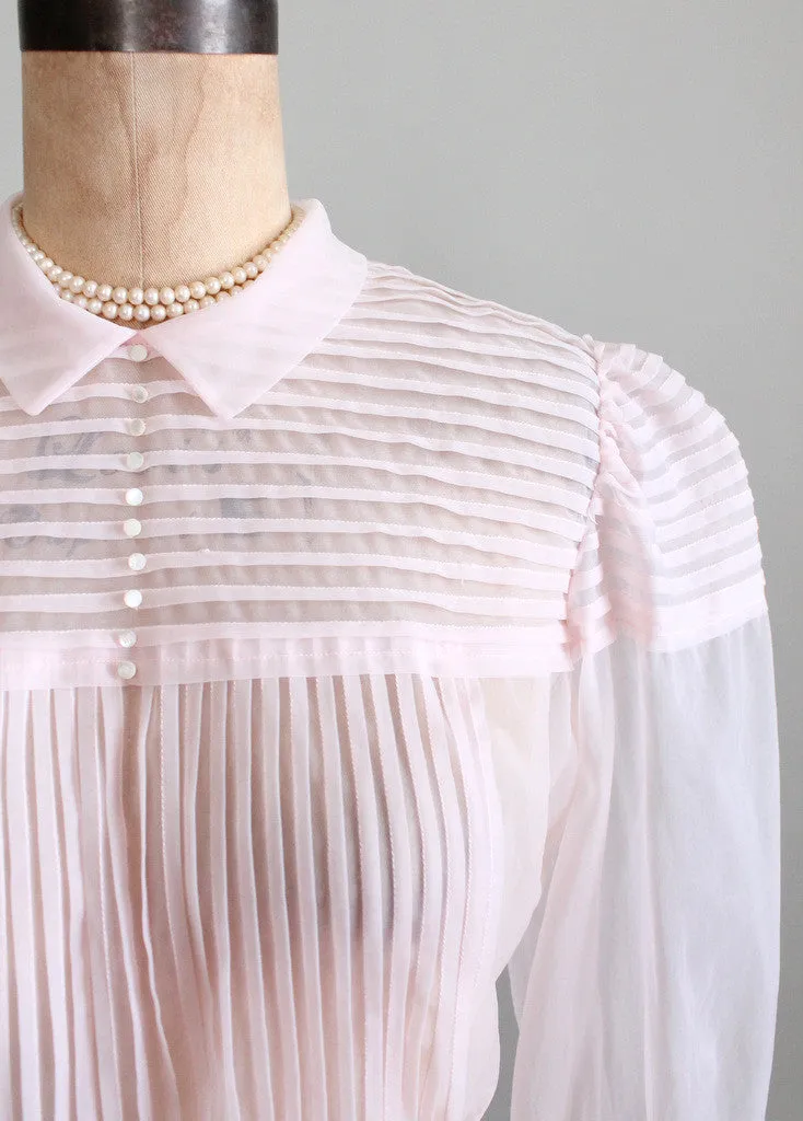 Vintage 1950s Sheer Pink Nylon Sweetheart Blouse