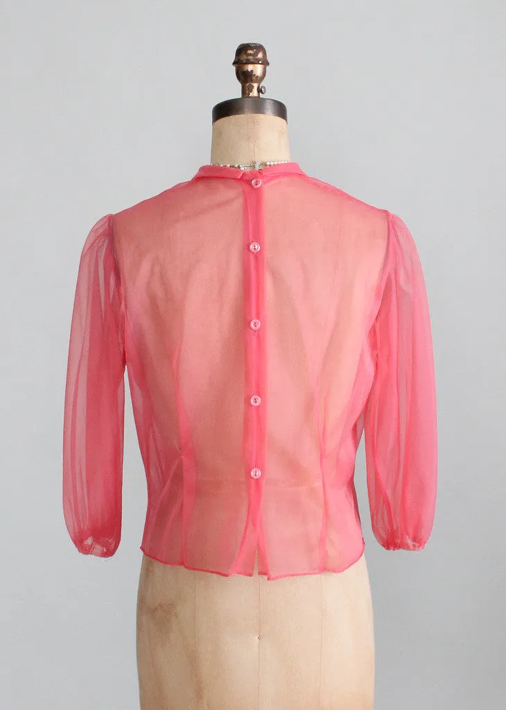 Vintage 1950s Watermelon Sheer Nylon Blouse