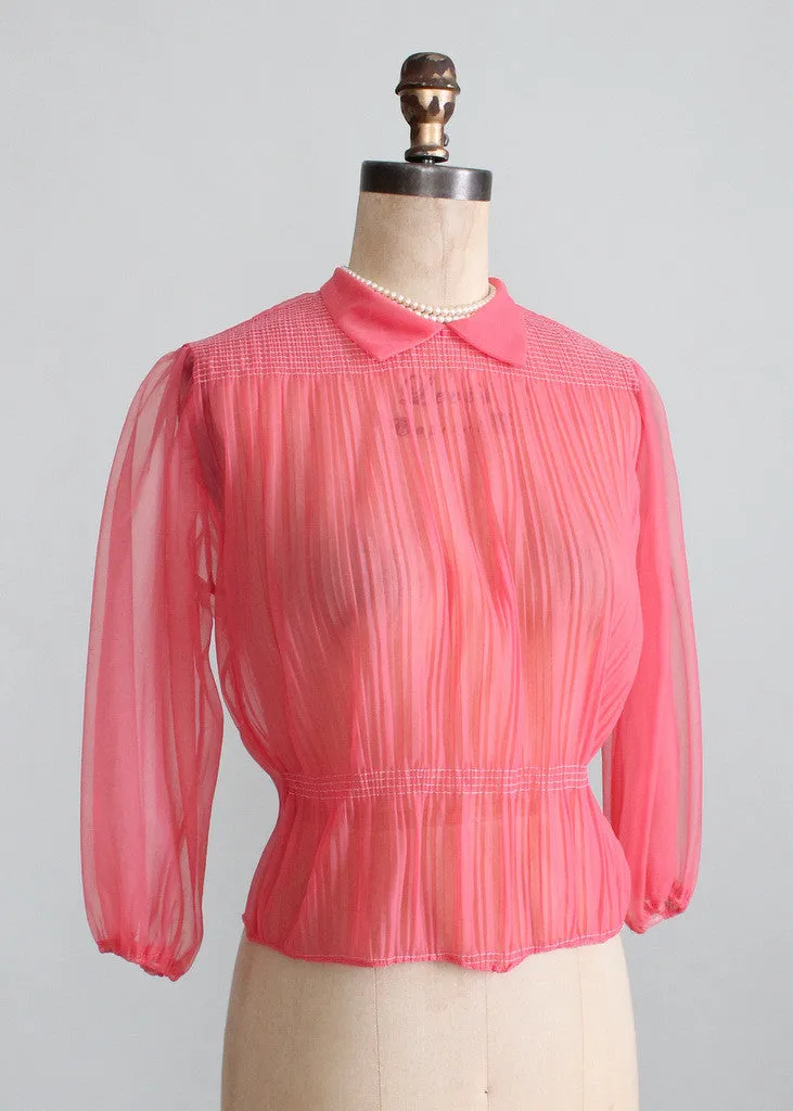 Vintage 1950s Watermelon Sheer Nylon Blouse