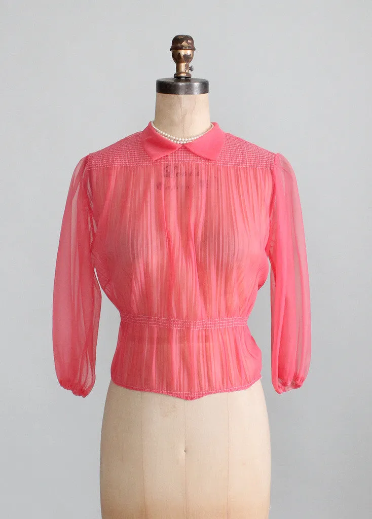 Vintage 1950s Watermelon Sheer Nylon Blouse