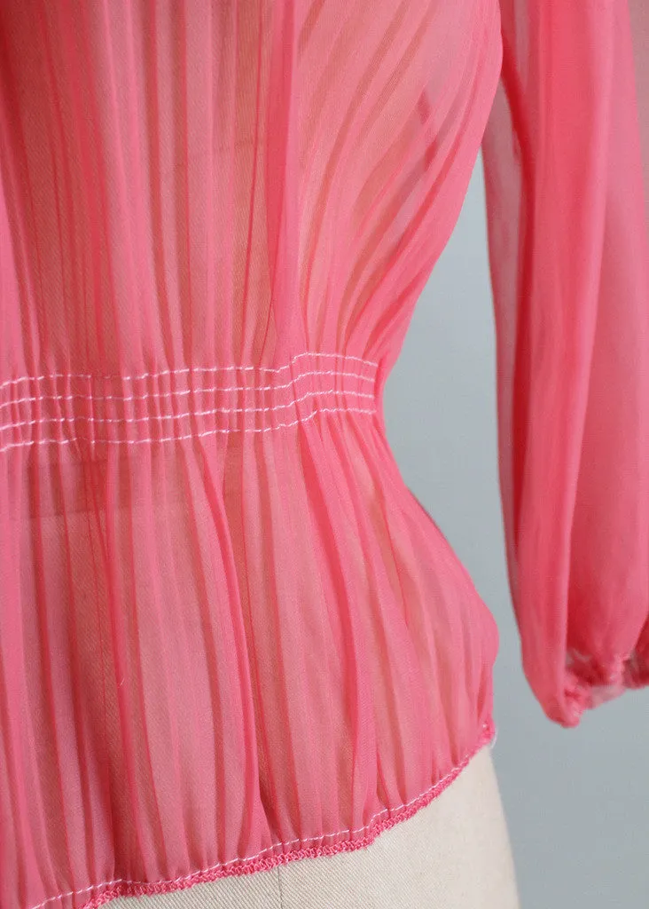 Vintage 1950s Watermelon Sheer Nylon Blouse