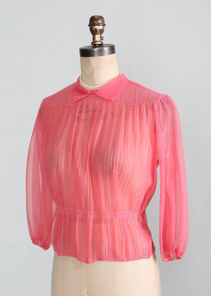 Vintage 1950s Watermelon Sheer Nylon Blouse