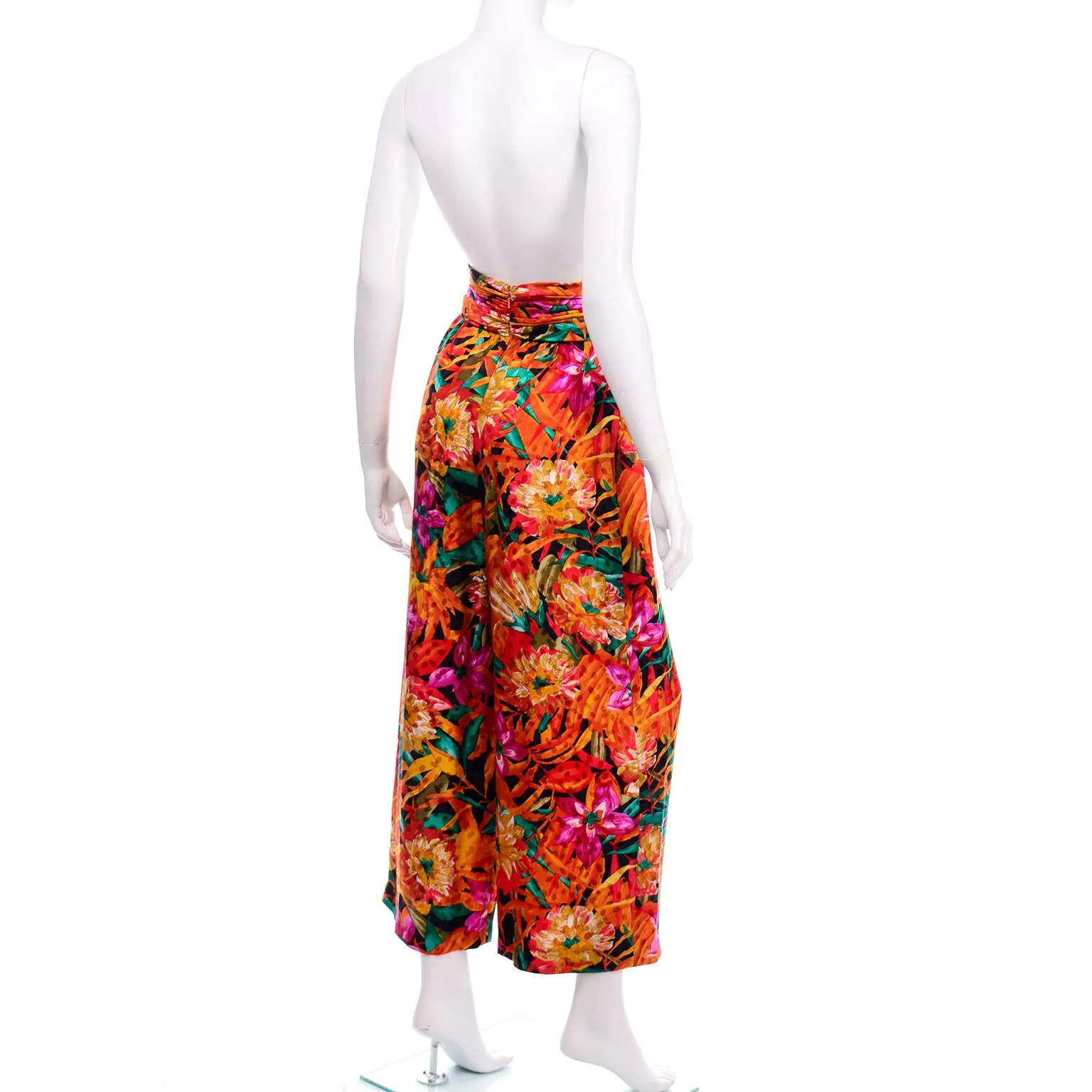 Vintage Bob Mackie Floral Silk High Waisted Wide Leg Pants