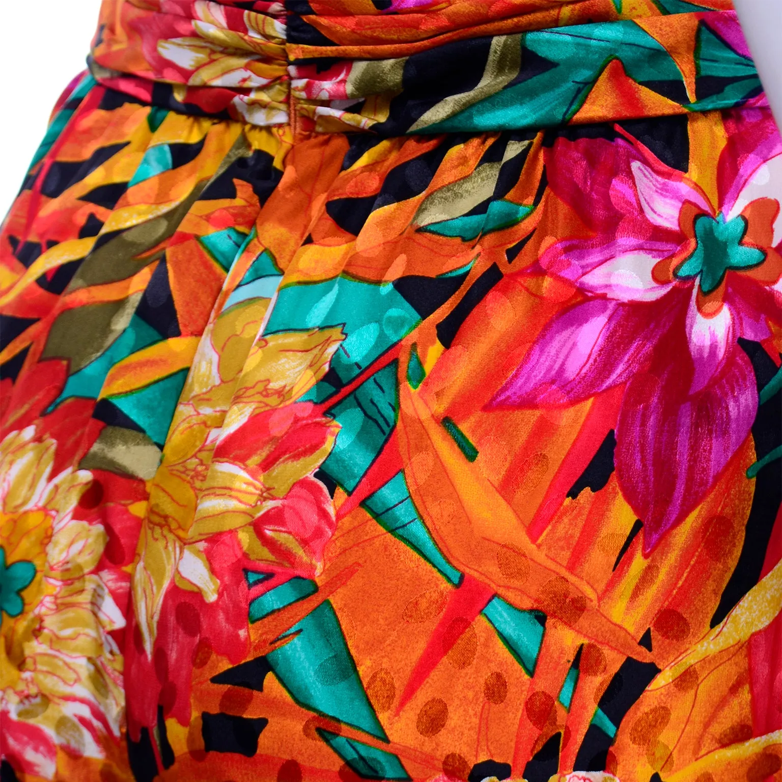 Vintage Bob Mackie Floral Silk High Waisted Wide Leg Pants