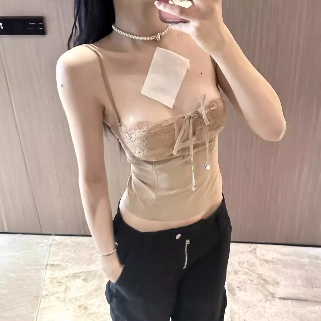 Wenkouban going out outfits Niche 2024 Spring and Summer New Hot Girl Style Lace Strap Bra Short Vest Camisole Top for Women