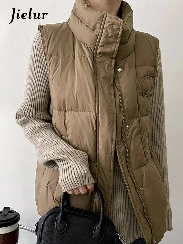 White Duck Down Vest Coat Sleeveless Light Down Jacket Women Black Beige Windproof Lightweight Warm Waistcoat Female New