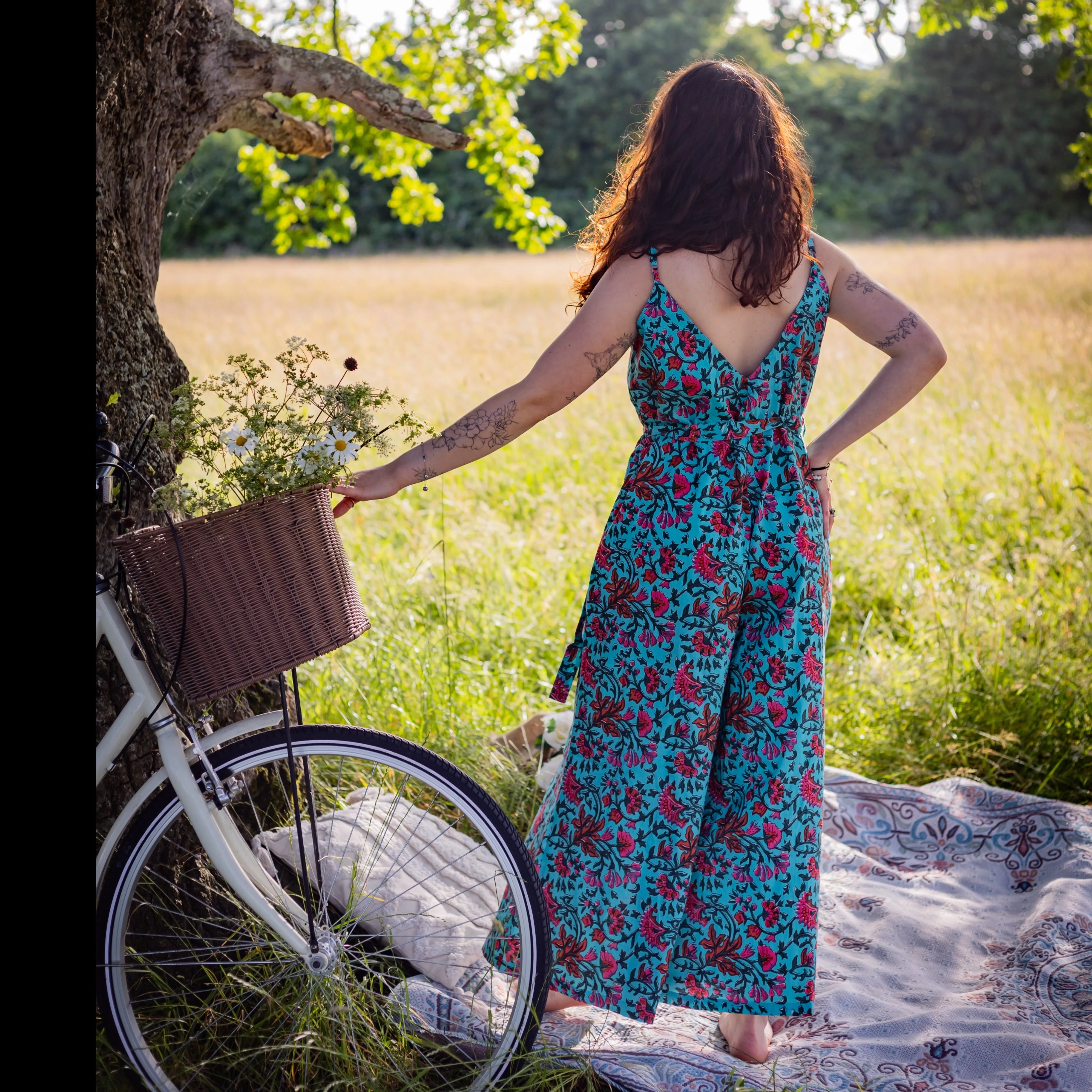 Wide Leg Jumpsuit | Block Print Cotton | Brilliant Blue  - Ex Display