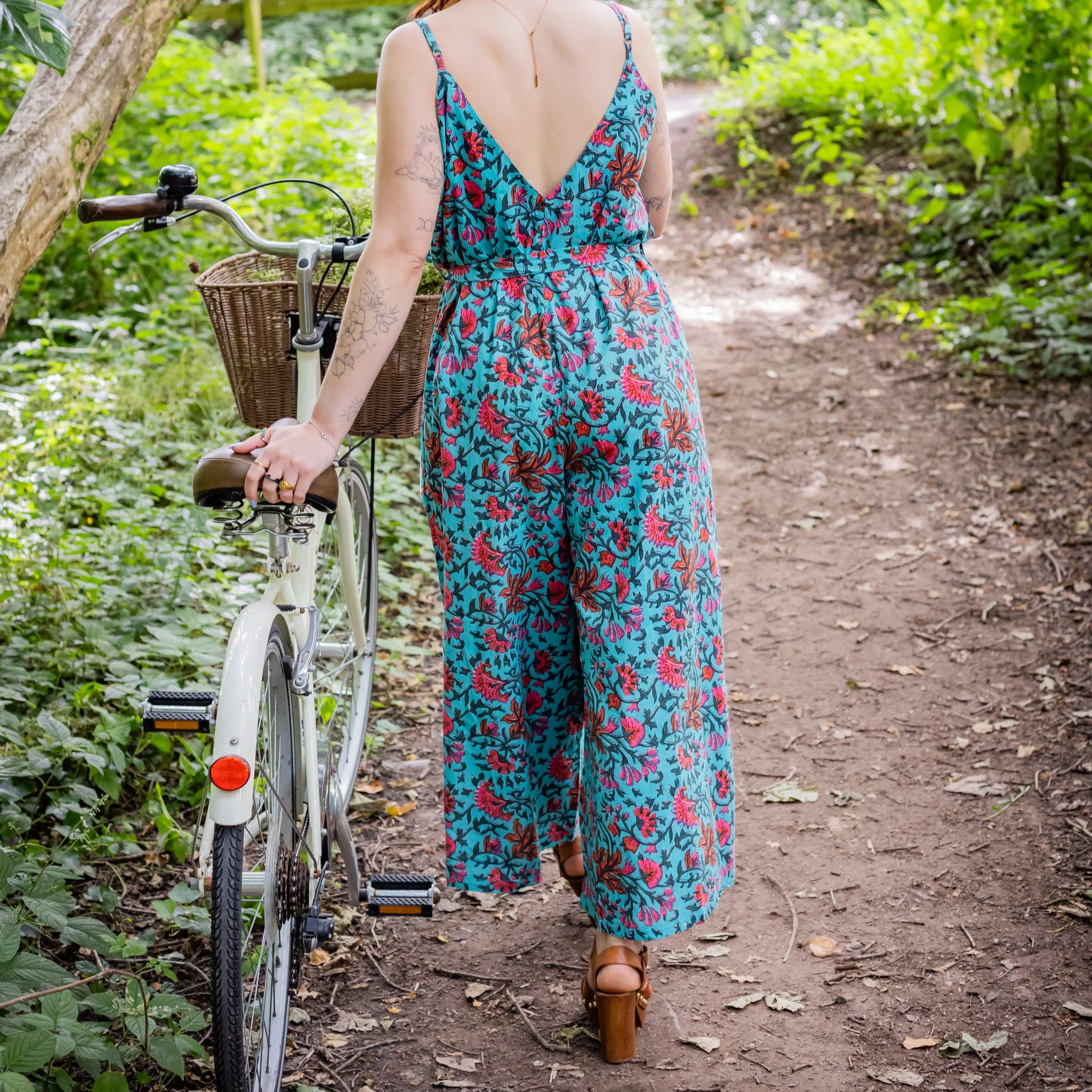 Wide Leg Jumpsuit | Block Print Cotton | Brilliant Blue  - Ex Display