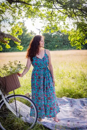 Wide Leg Jumpsuit | Block Print Cotton | Brilliant Blue  - Ex Display