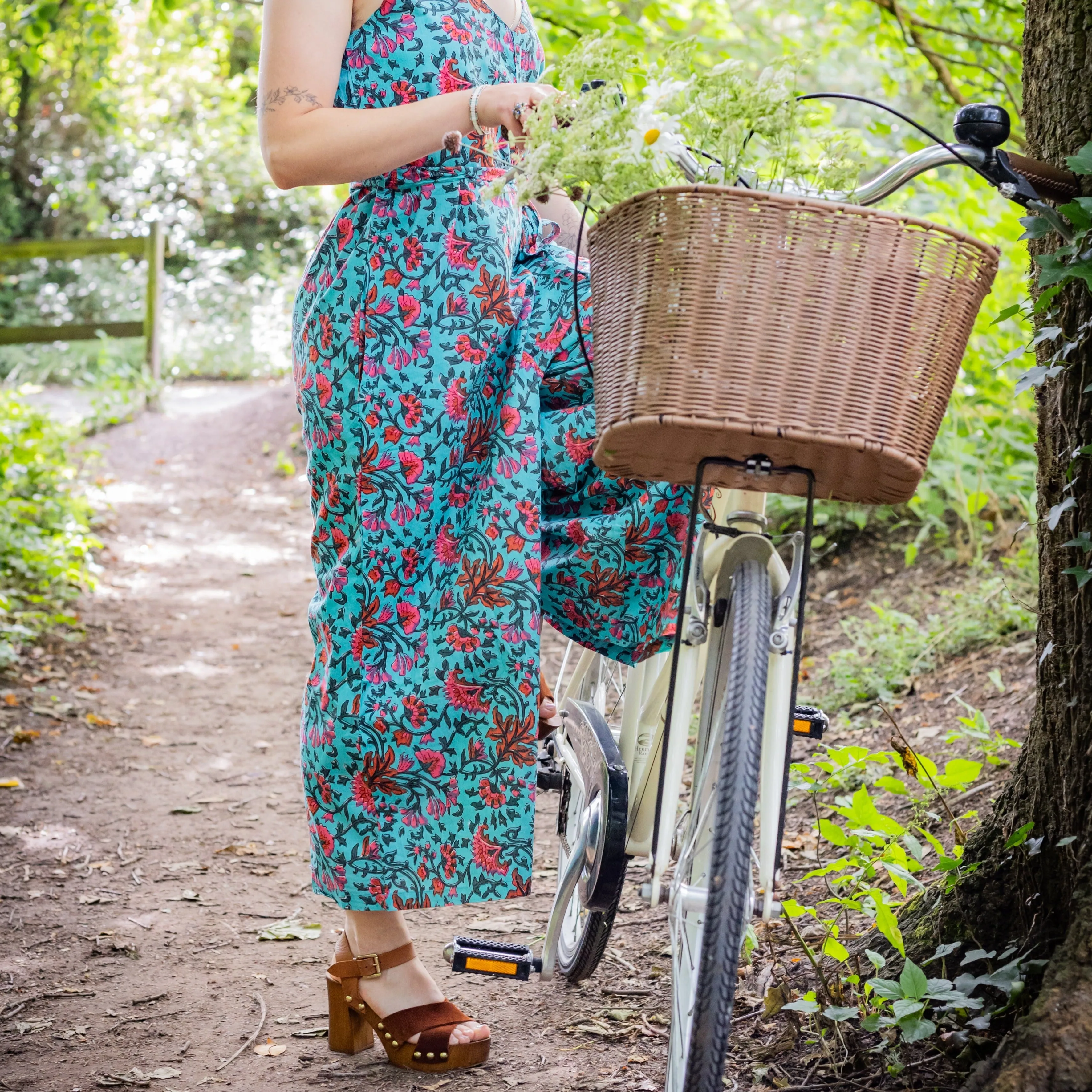 Wide Leg Jumpsuit | Block Print Cotton | Brilliant Blue  - Ex Display