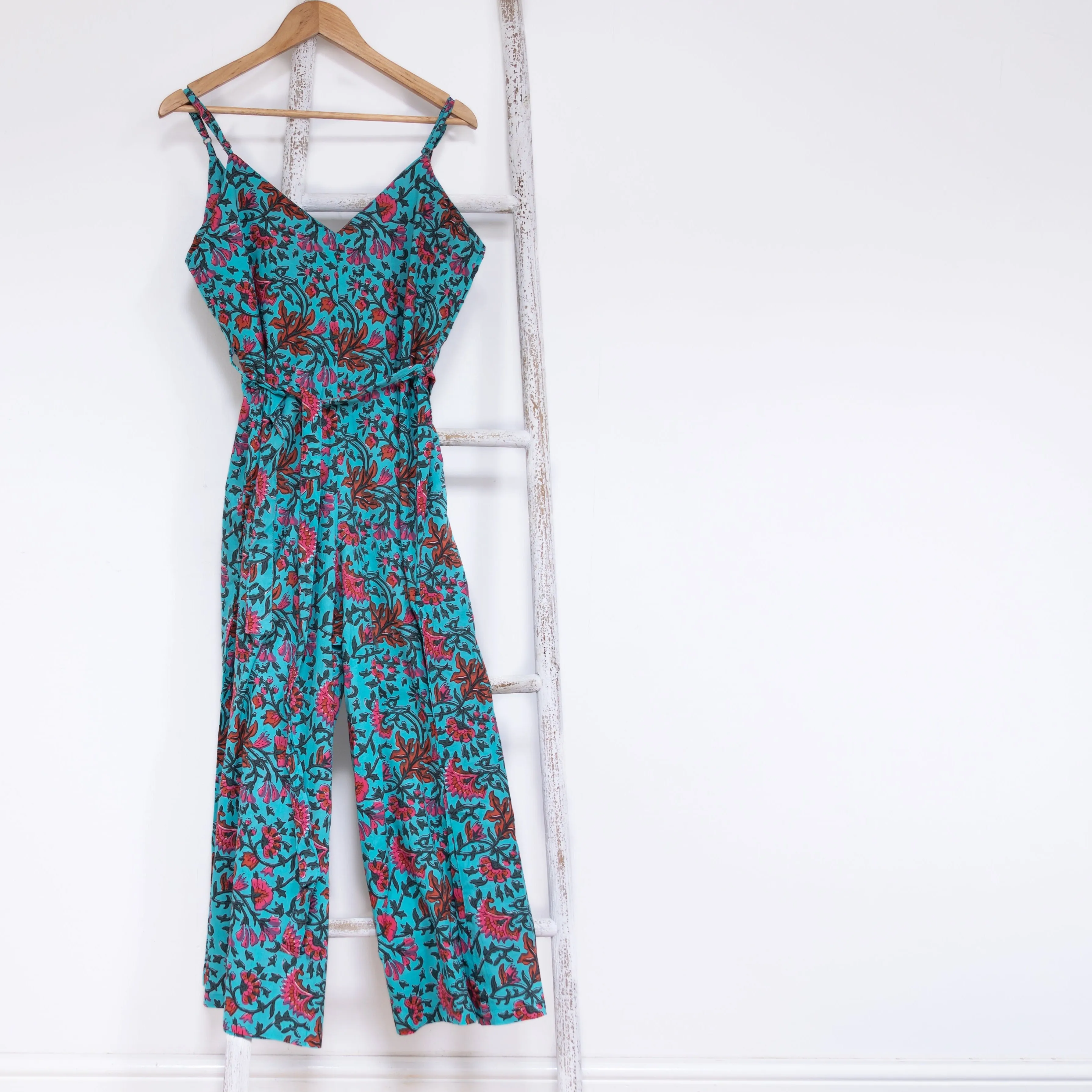 Wide Leg Jumpsuit | Block Print Cotton | Brilliant Blue  - Ex Display