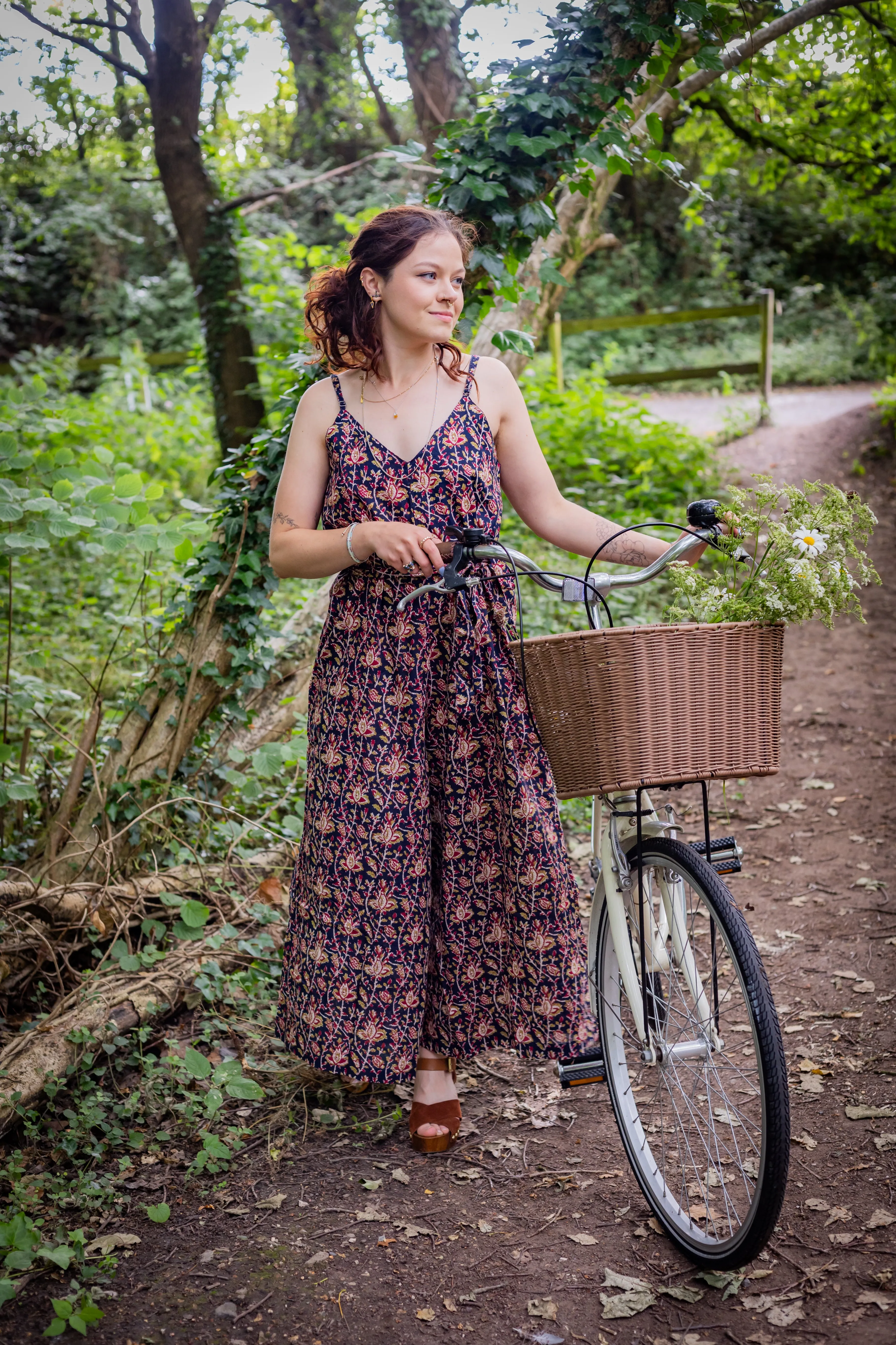 Wide Leg Jumpsuit | Block Print Cotton | Dark Paisley