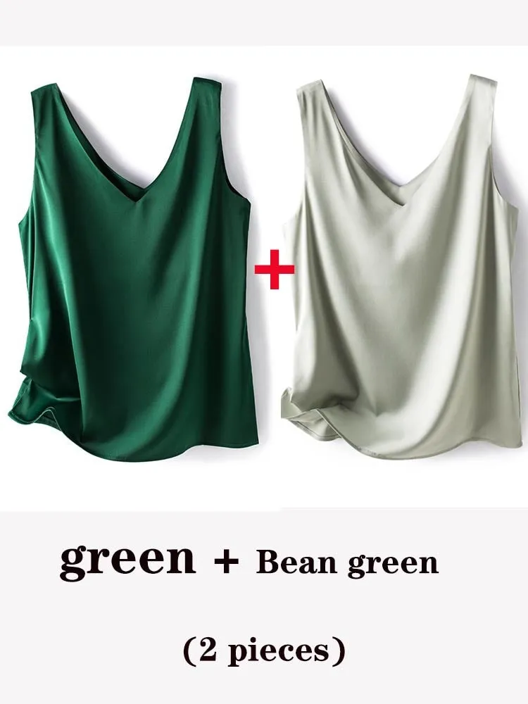 Woman Elegant SILK Satin Sleeveless Blouse