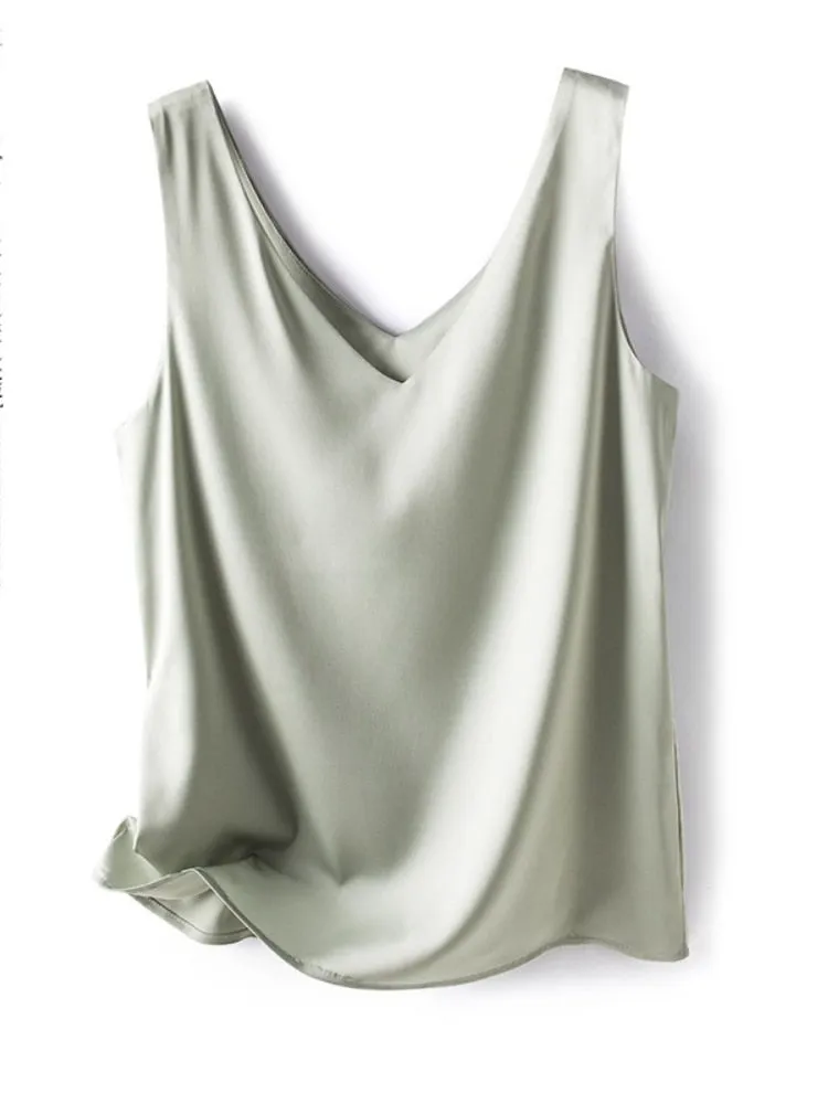 Woman Elegant SILK Satin Sleeveless Blouse