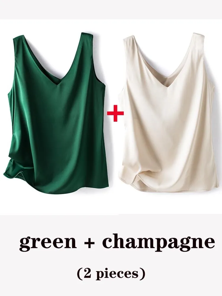 Woman Elegant SILK Satin Sleeveless Blouse