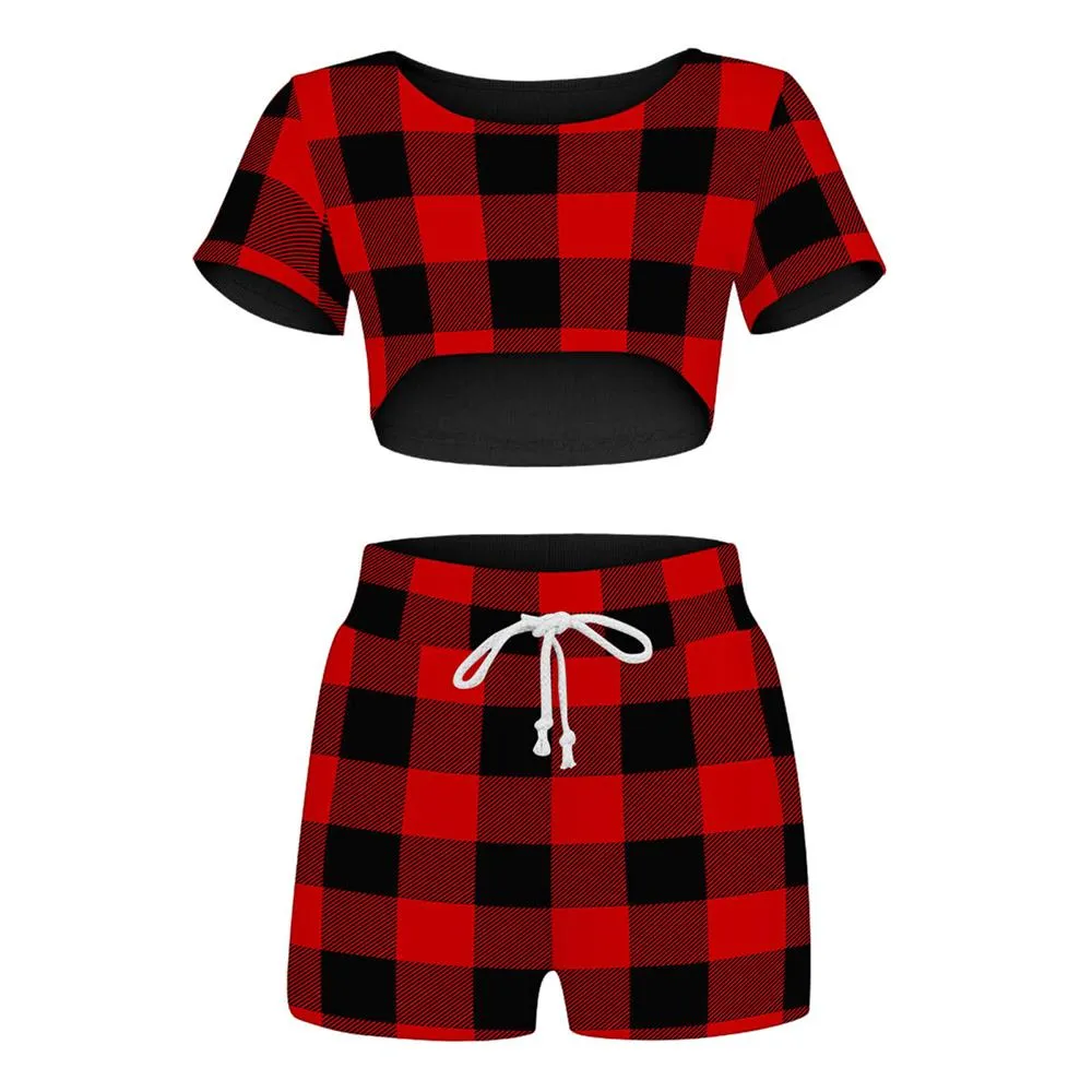 Women Home Fashion Brief Lip Print Sleepwear Elastic Waist Shorts Two-piece Tracksuit Sets Short Top Pajama