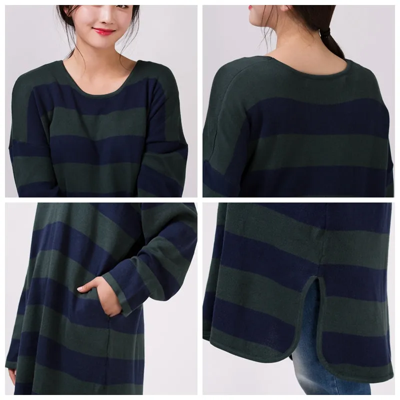 Women Loose Plus Size Striped Sweater