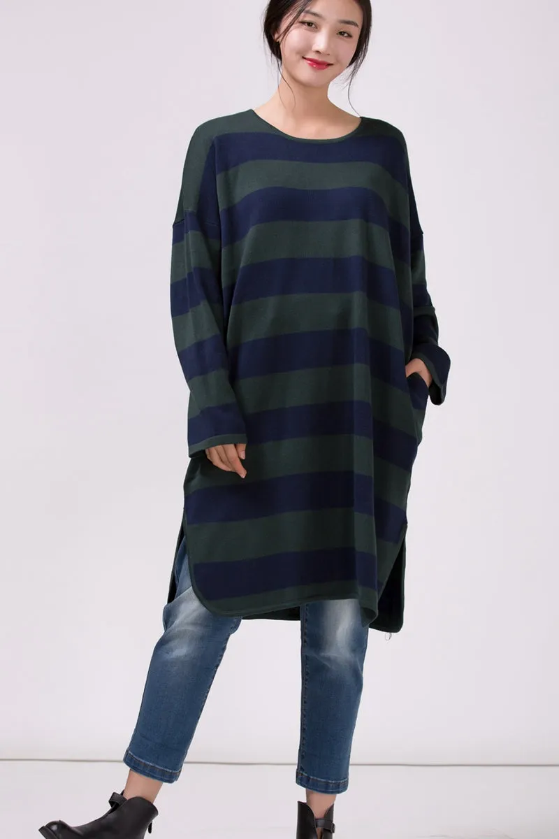 Women Loose Plus Size Striped Sweater