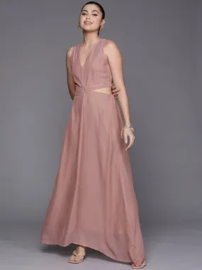 Women Pink Cut-Out Waist V-Neck Maxi Dress