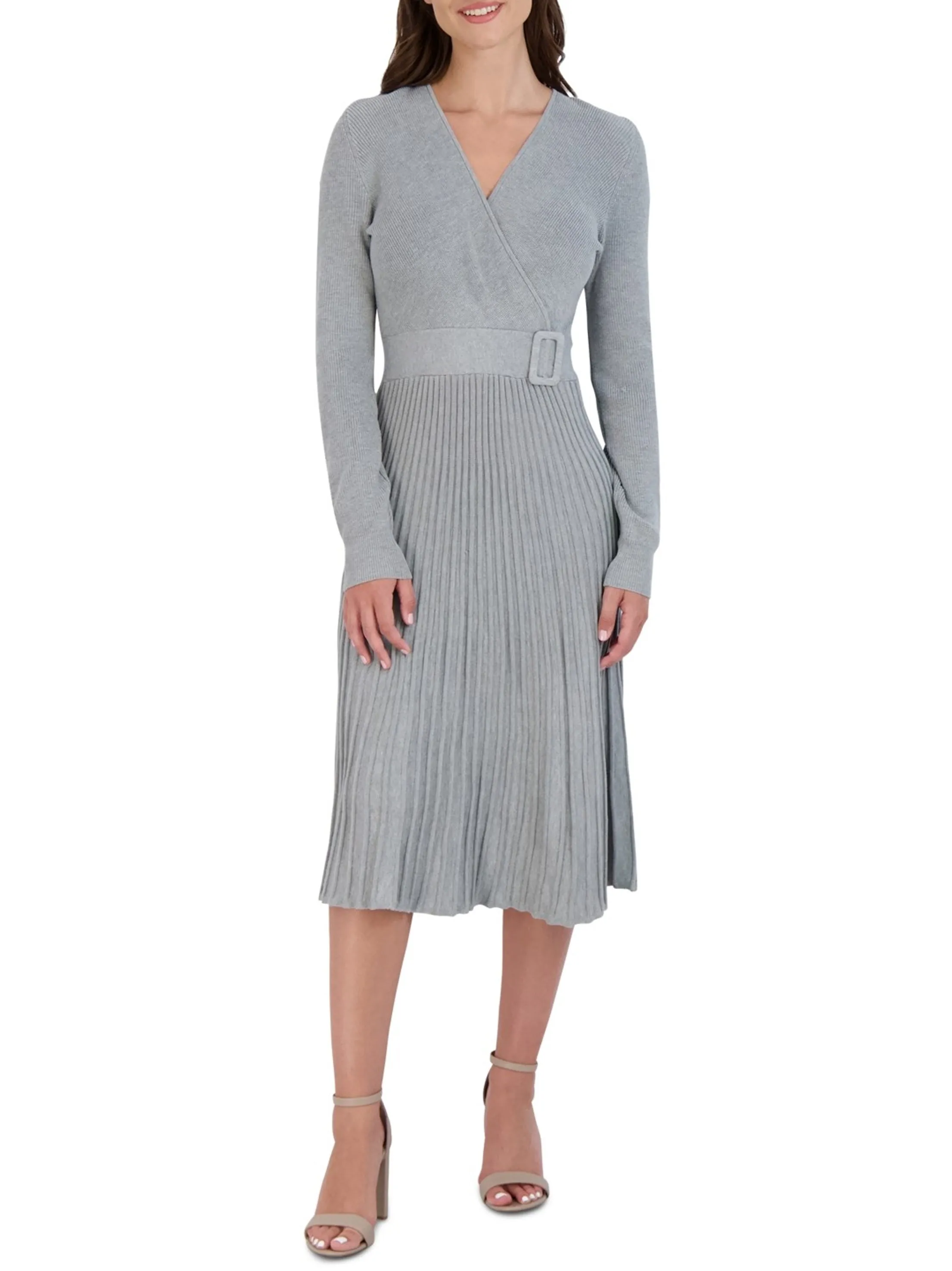 Women's Belted Sweater Dress,Grey