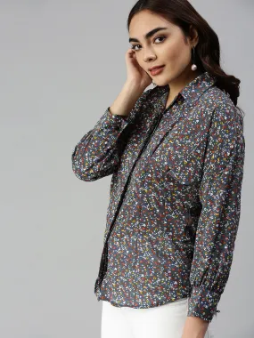 Women's Blue Printed Shirt