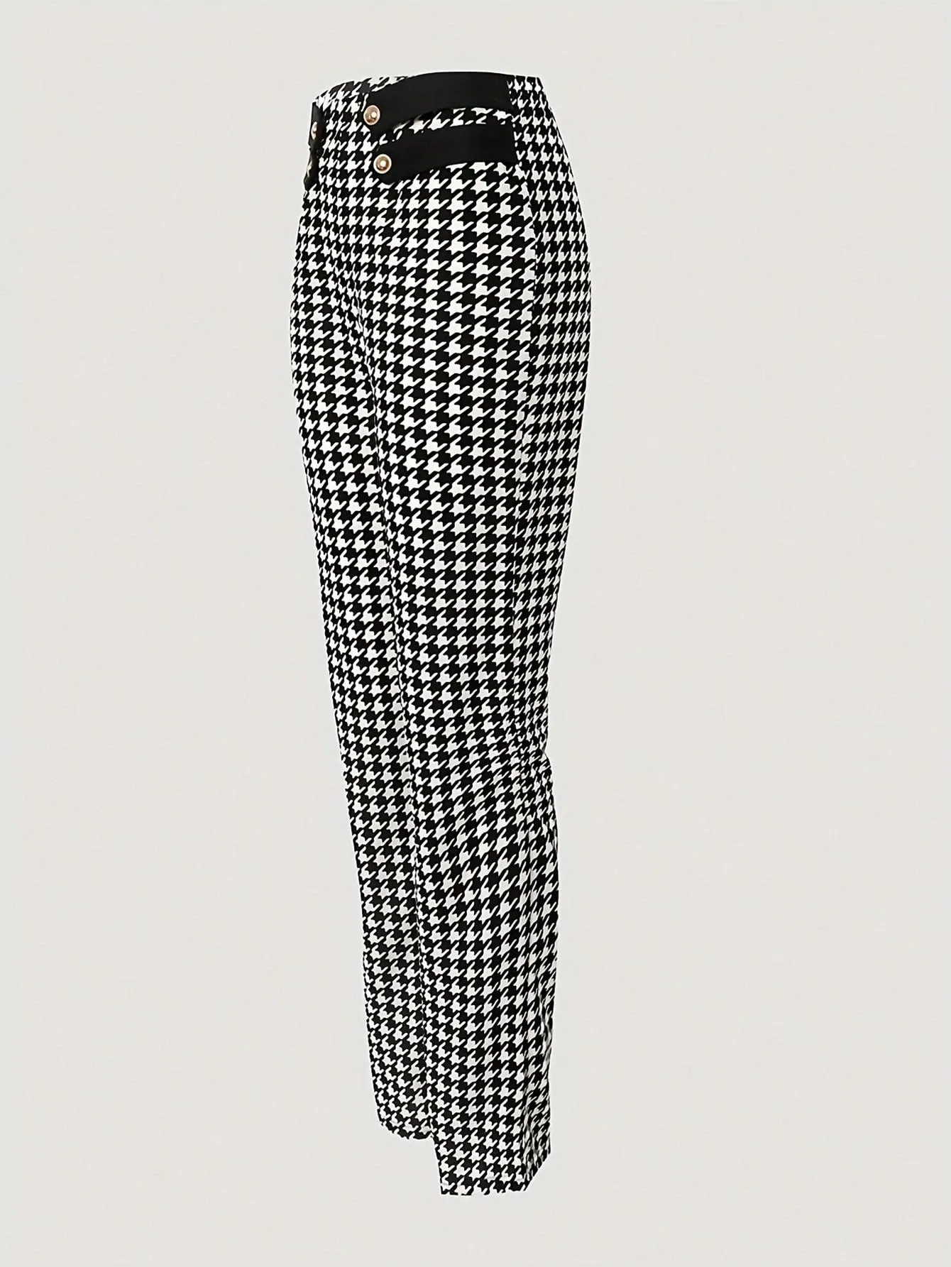 Women's Casual Plaid Houndstooth Flared Pants For Spring And Autumn