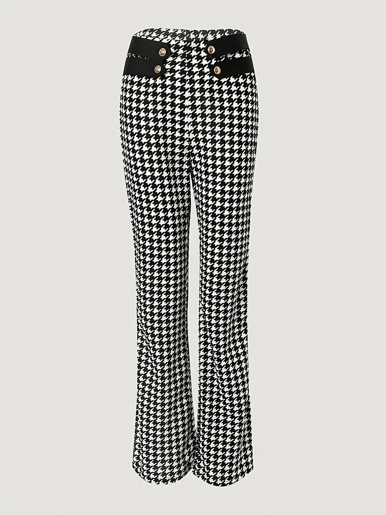 Women's Casual Plaid Houndstooth Flared Pants For Spring And Autumn