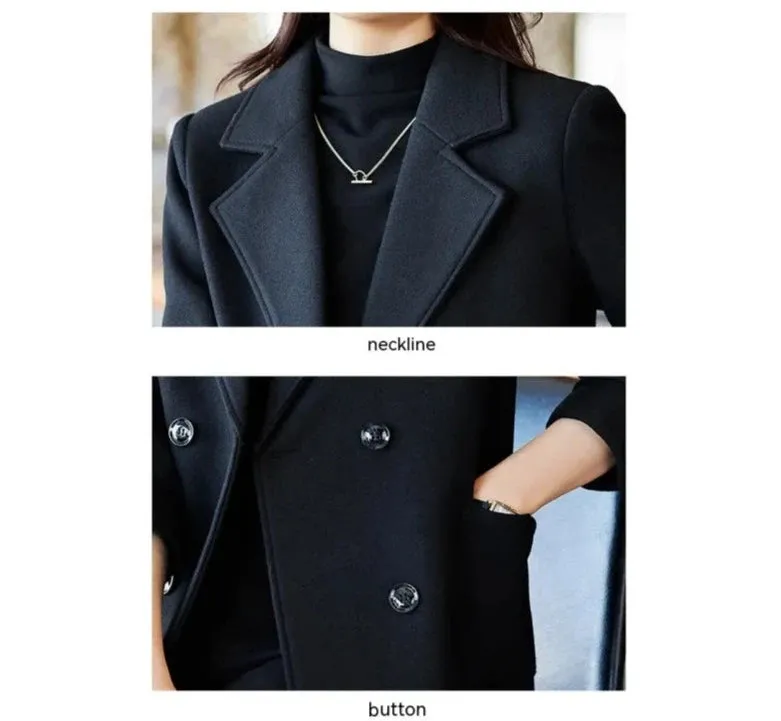 Women's Elegant Suit Jacket Black Double Breasted Coat