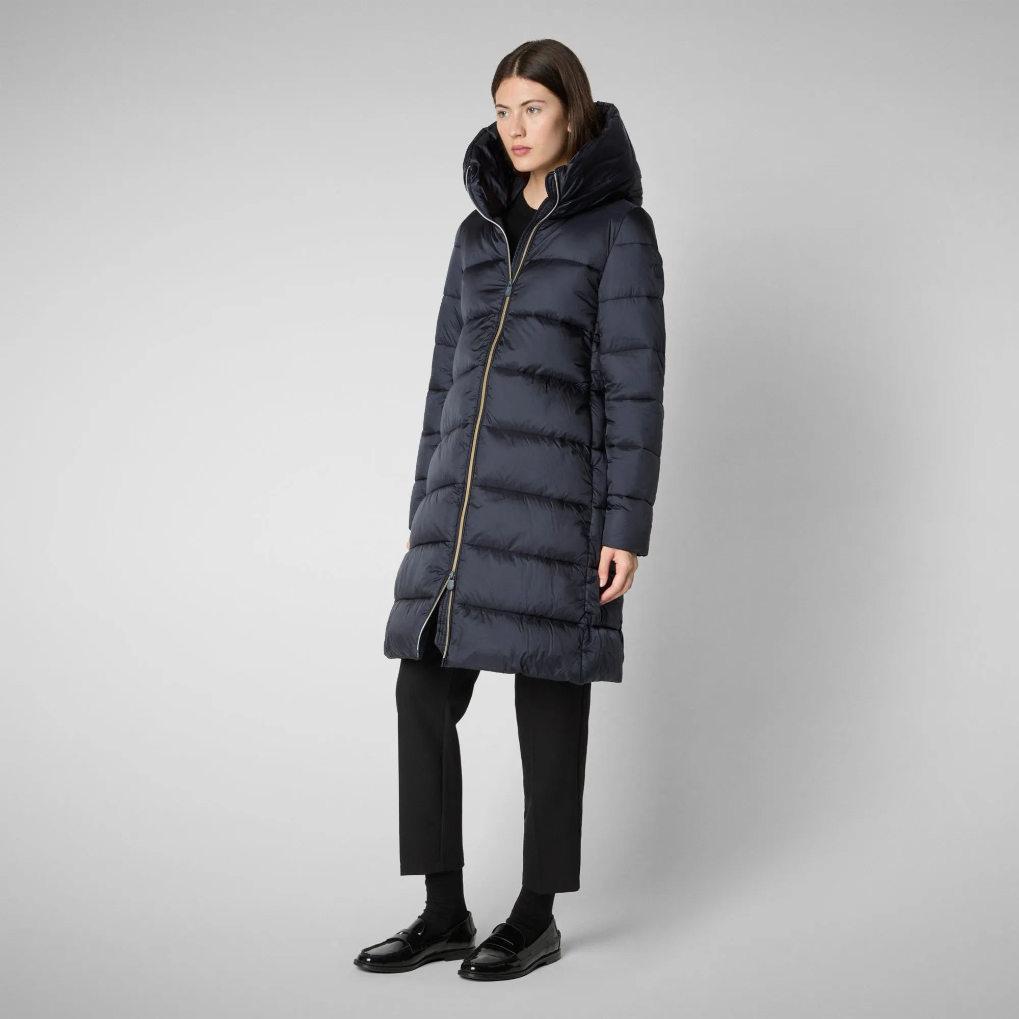 Women's Hooded Animal free Puffer Lysa Coat Blue Black